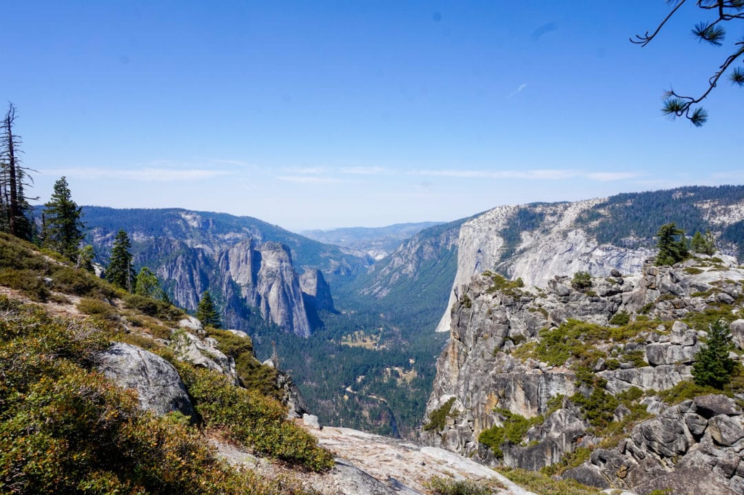 View of canyons and forest surrounding a deep valley in Yosemite National Park